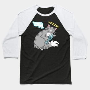 Fluffy Gray Tabby Cat Angel Baseball T-Shirt